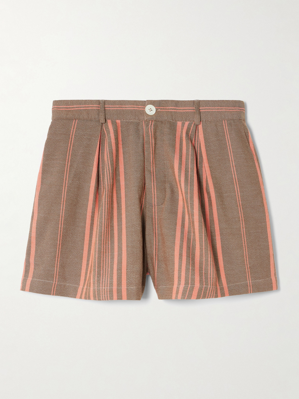 Marrakshi Life Pleated Striped Cotton Shorts In Brown