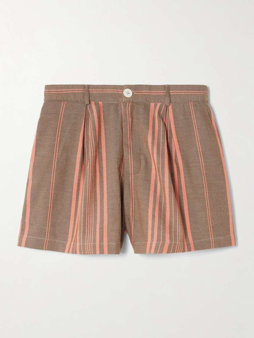 Marrakshi Life Pleated Striped Cotton Shorts