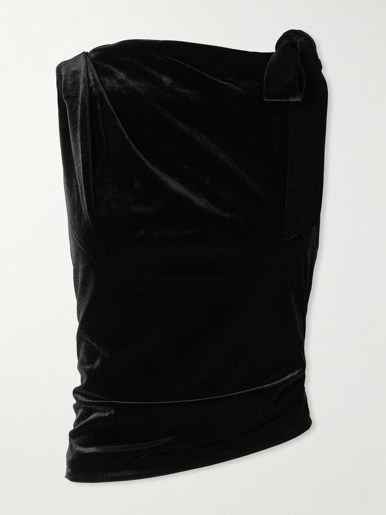 Sir Ettore Asymmetric Tie-detailed Draped Stretch-velvet Top
