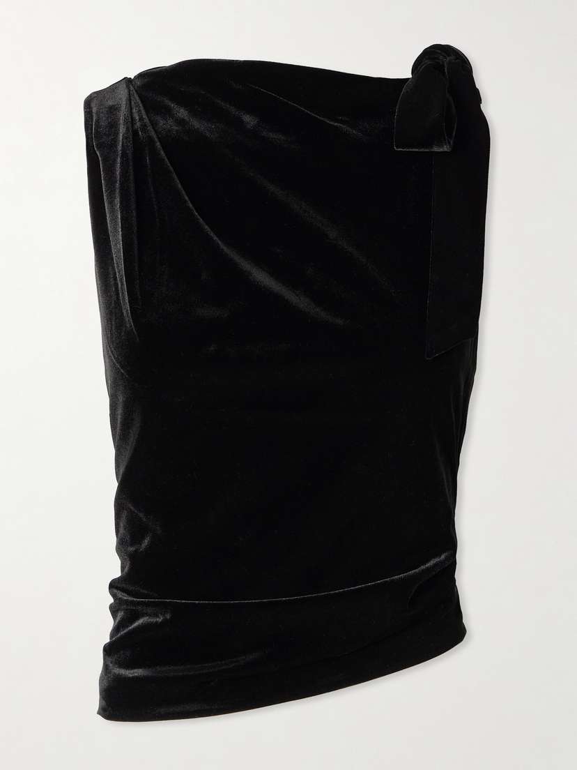 SIR. Ettore Asymmetric Tie-detailed Draped Stretch-velvet Top