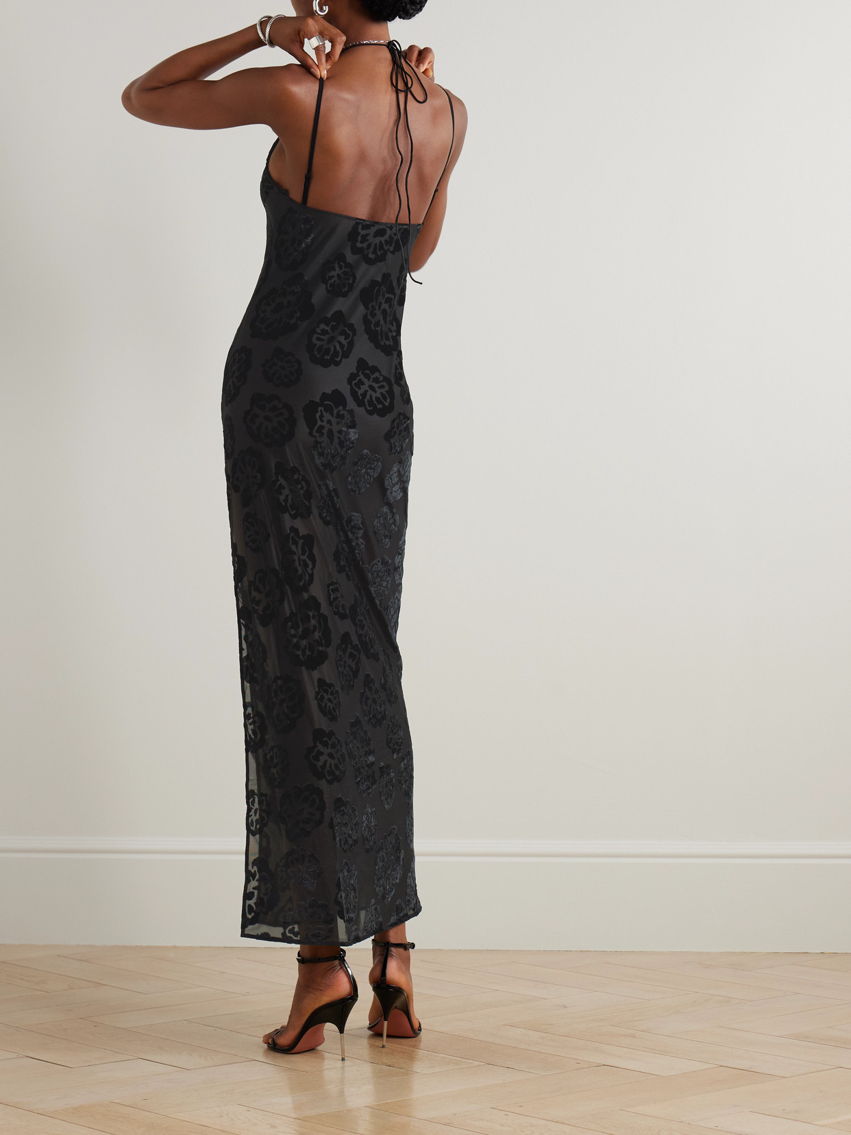 Sir Vittoria Devoré-velvet Halterneck Gown In Black
