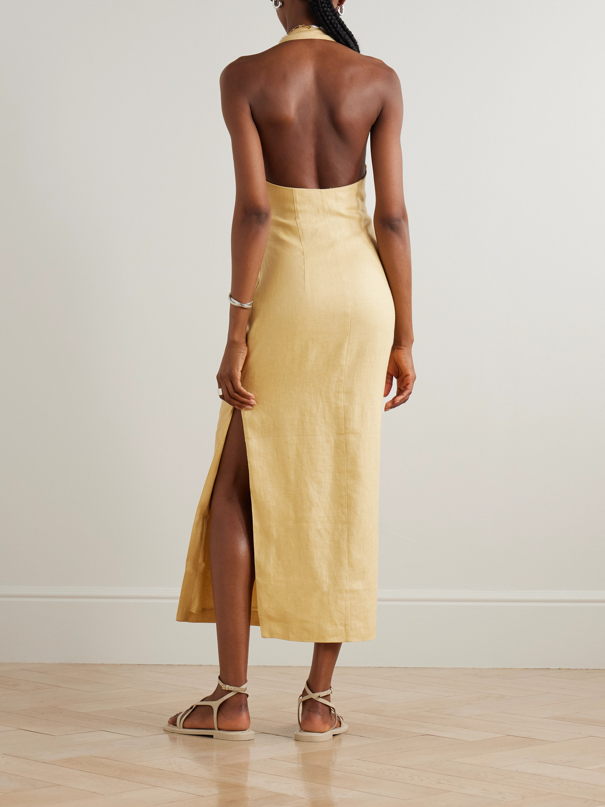 Sir Carlotta Tie-front Linen Halterneck Midi Dress In Burgundy