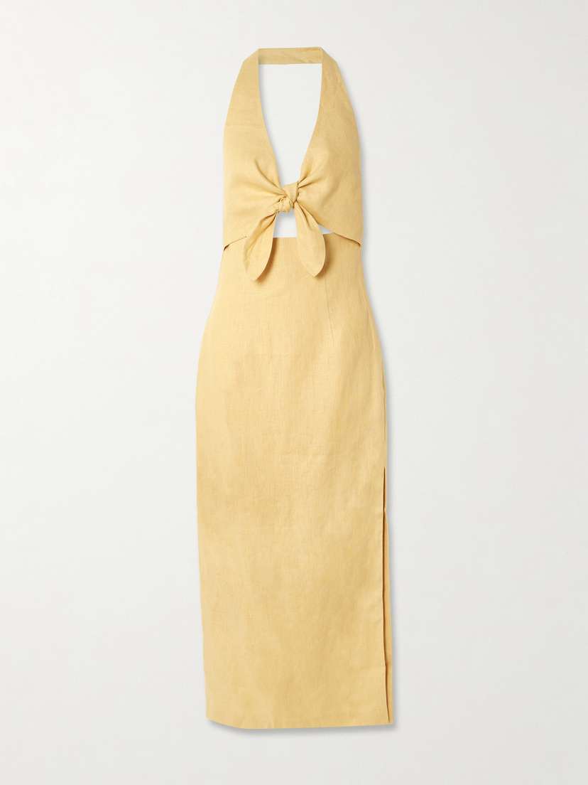 SIR. Carlotta Tie-front Linen Halterneck Midi Dress