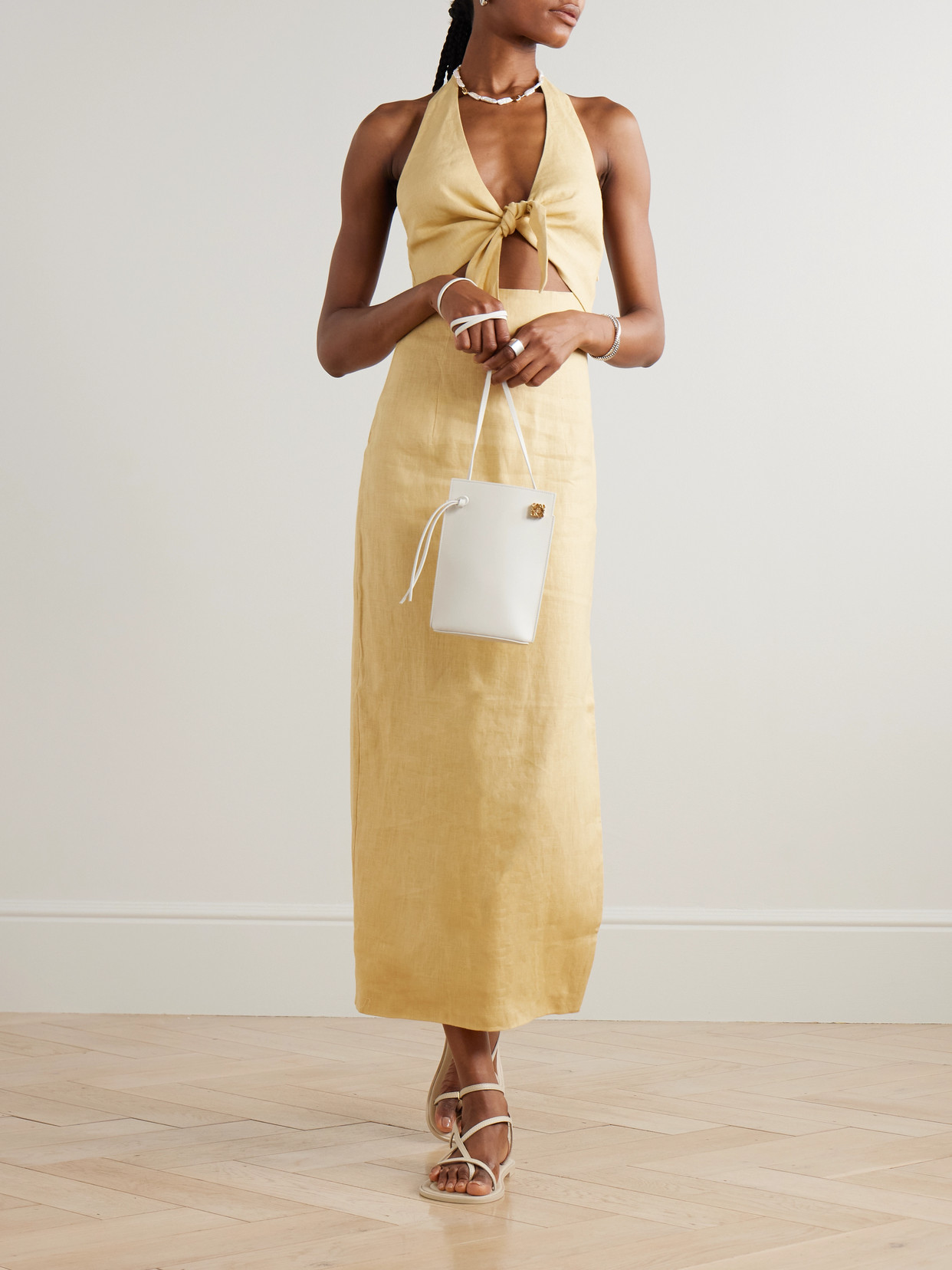 Sir Carlotta Tie-front Linen Halterneck Midi Dress In Burgundy