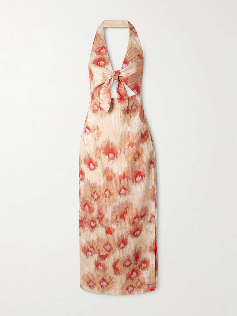 SIR. Fiorella Tie-front Floral-print Linen Halterneck Midi Dress
