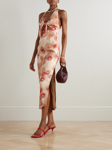 SIR. Fiorella tie-front floral-print linen halterneck midi dress