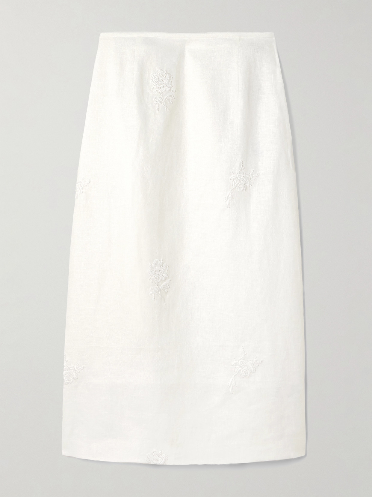 Sir Alessandra Embroidered Linen Midi Skirt In White