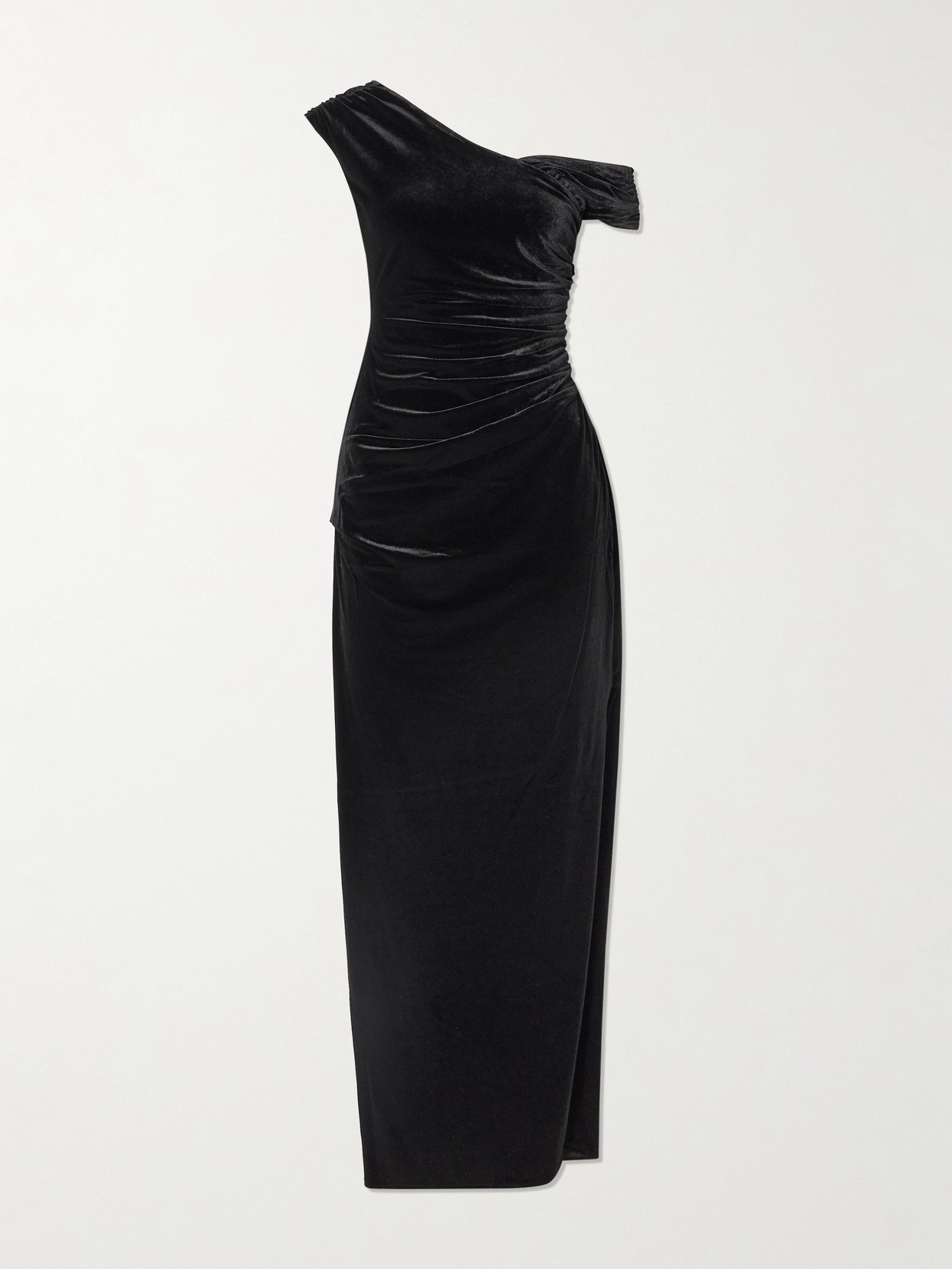 Sir Ettore Off-the-shoulder Draped Stretch-velvet Maxi Dress In Black