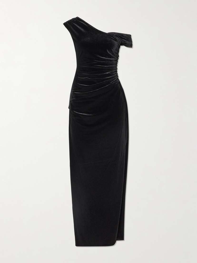 SIR. Ettore Off-the-shoulder Draped Stretch-velvet Maxi Dress