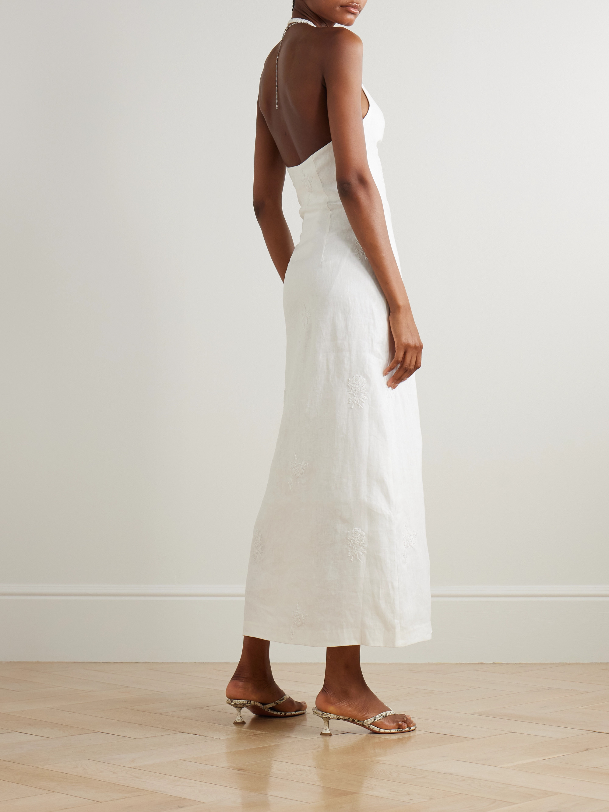 SIR. Alessandra twist-front embroidered linen halterneck midi dress thumbnail