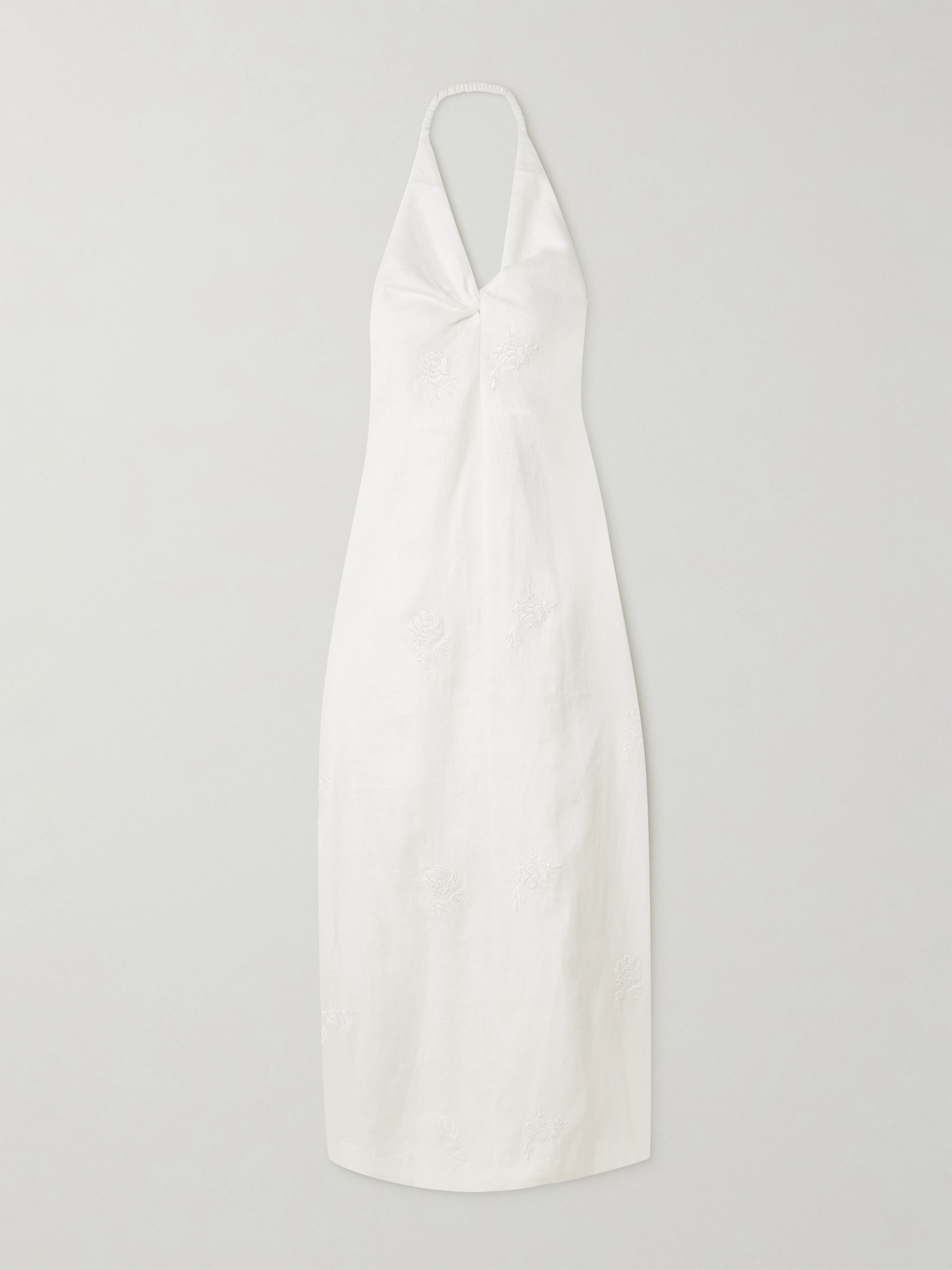 SIR. Alessandra twist-front embroidered linen halterneck midi dress thumbnail