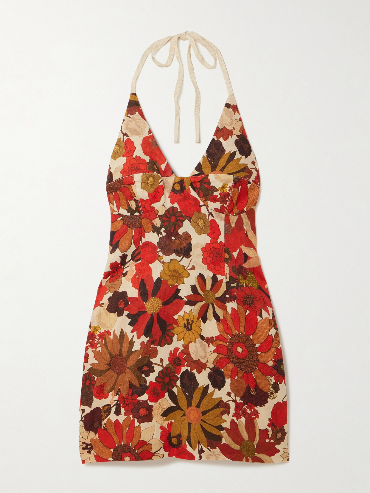 Sir Castella Floral-print Linen Halterneck Mini Dress In Orange