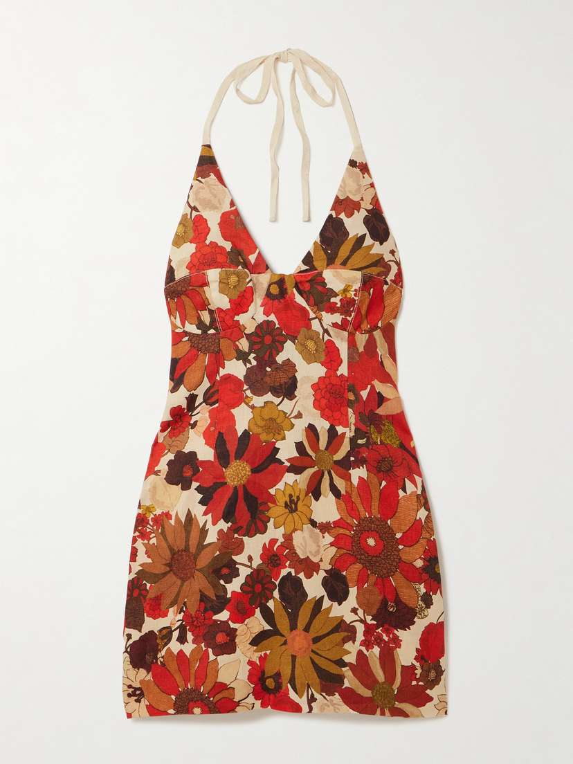 SIR. Castella Floral-print Linen Halterneck Mini Dress