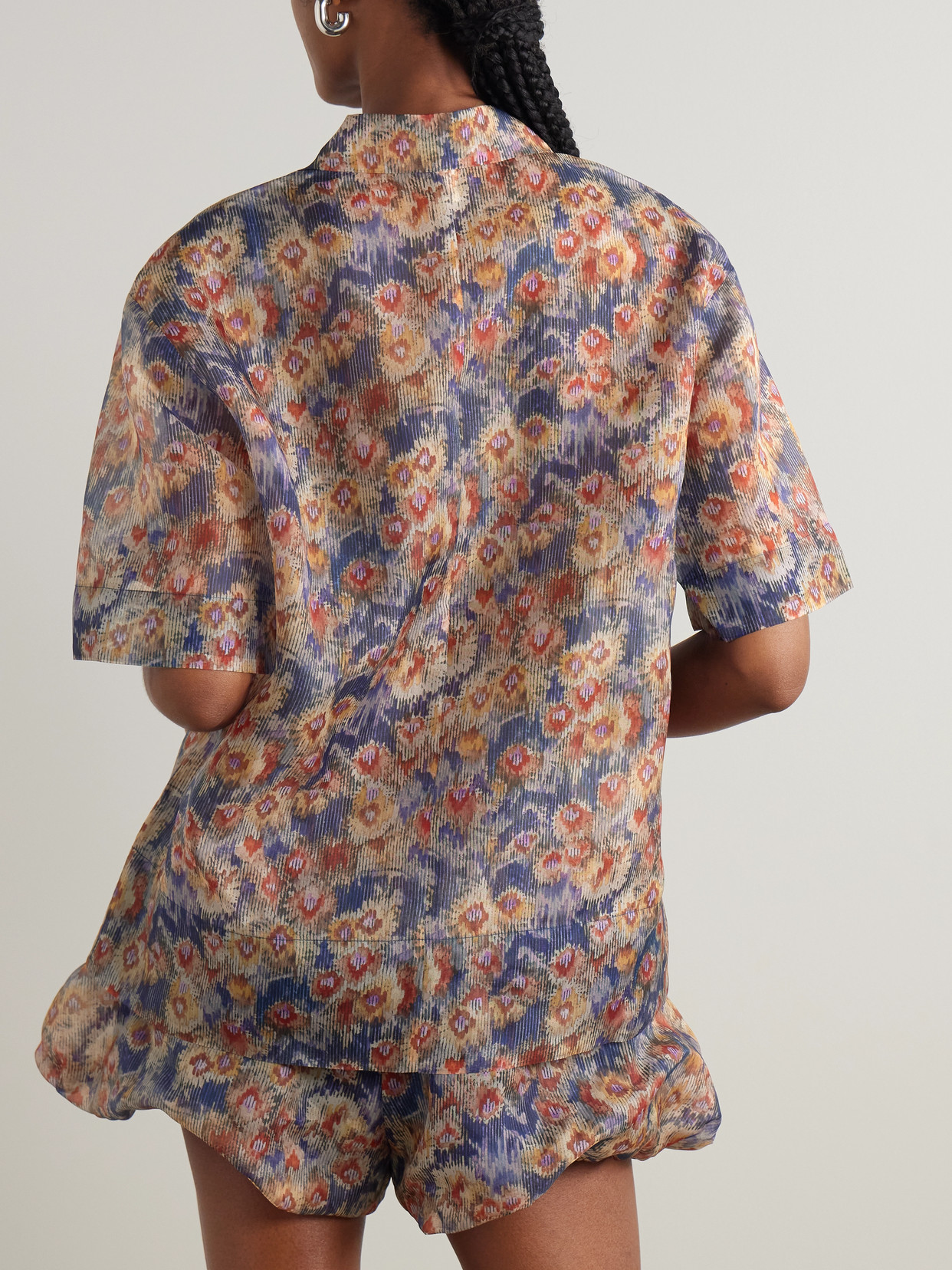 . - Fiore Floral-Print Silk-Organza Shirt