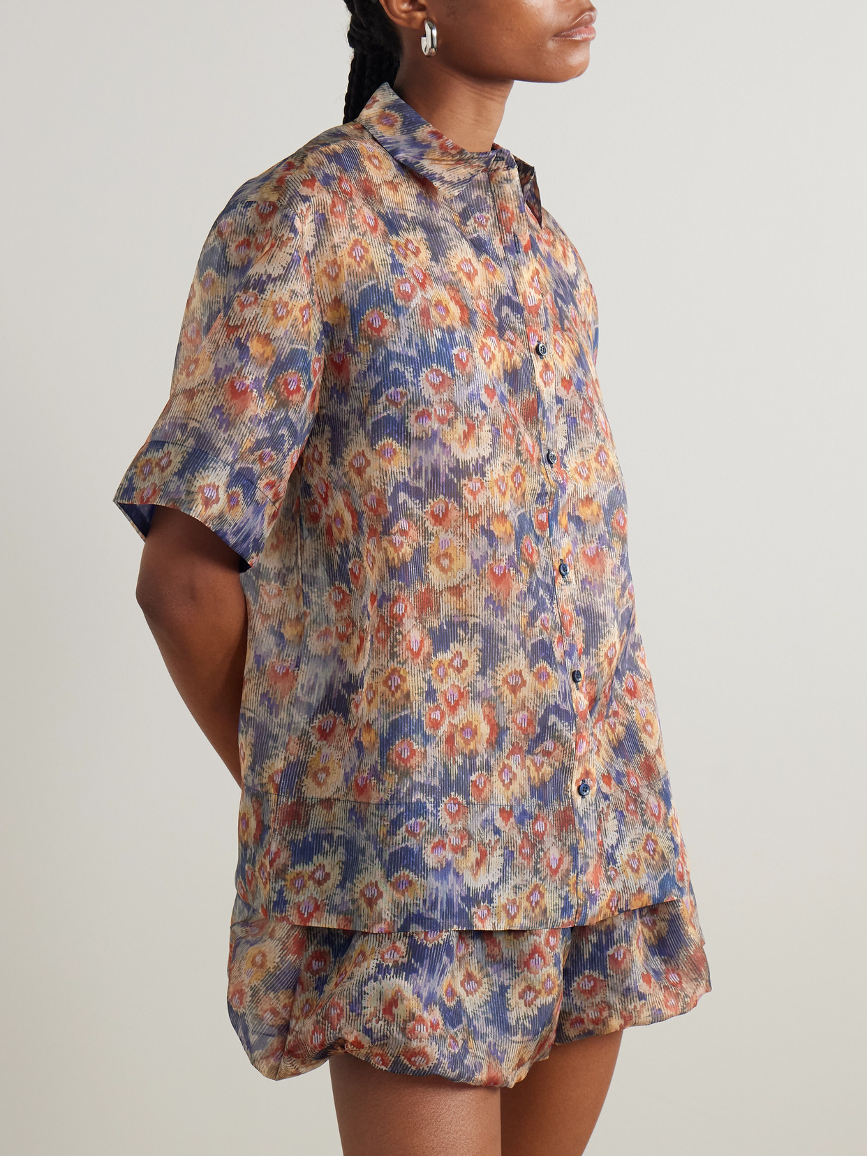 . - Fiore Floral-Print Silk-Organza Shirt
