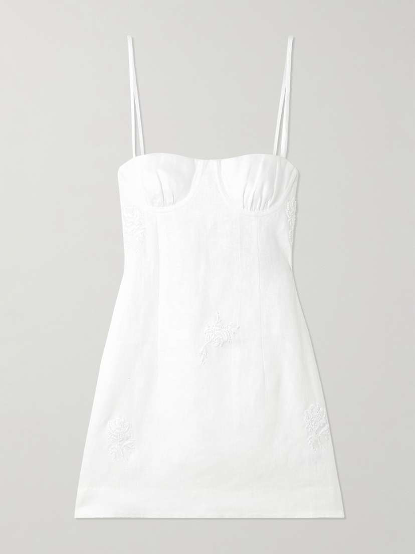 SIR. Alessandra Gathered Embroidered Linen Mini Dress