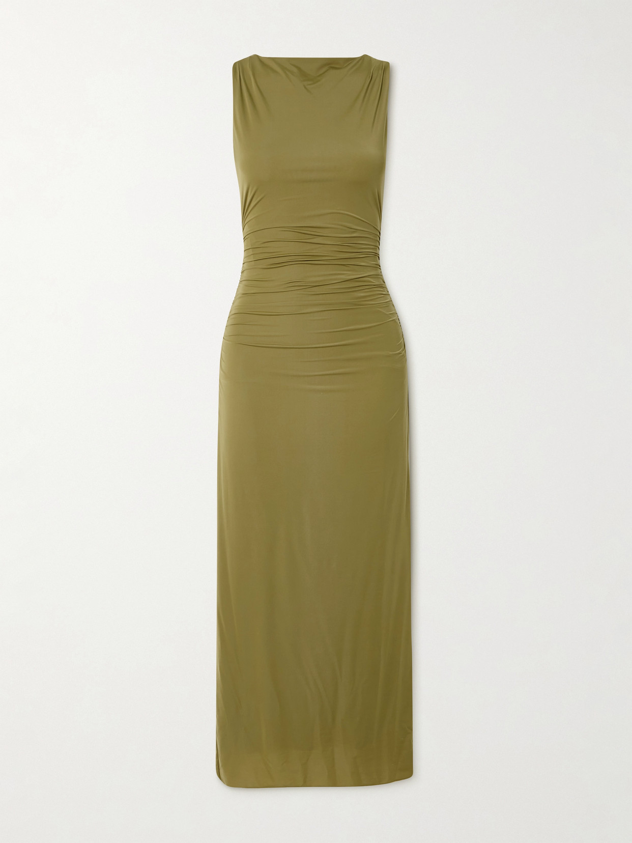 Sir Cascina Open-back Gathered Stretch-jersey Midi Dress In Green