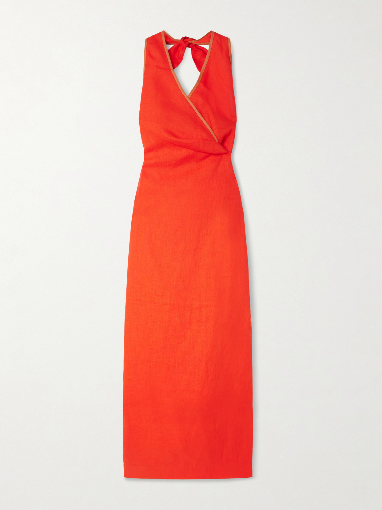 Sir Panettone Wrap-effect Linen Halterneck Midi Dress