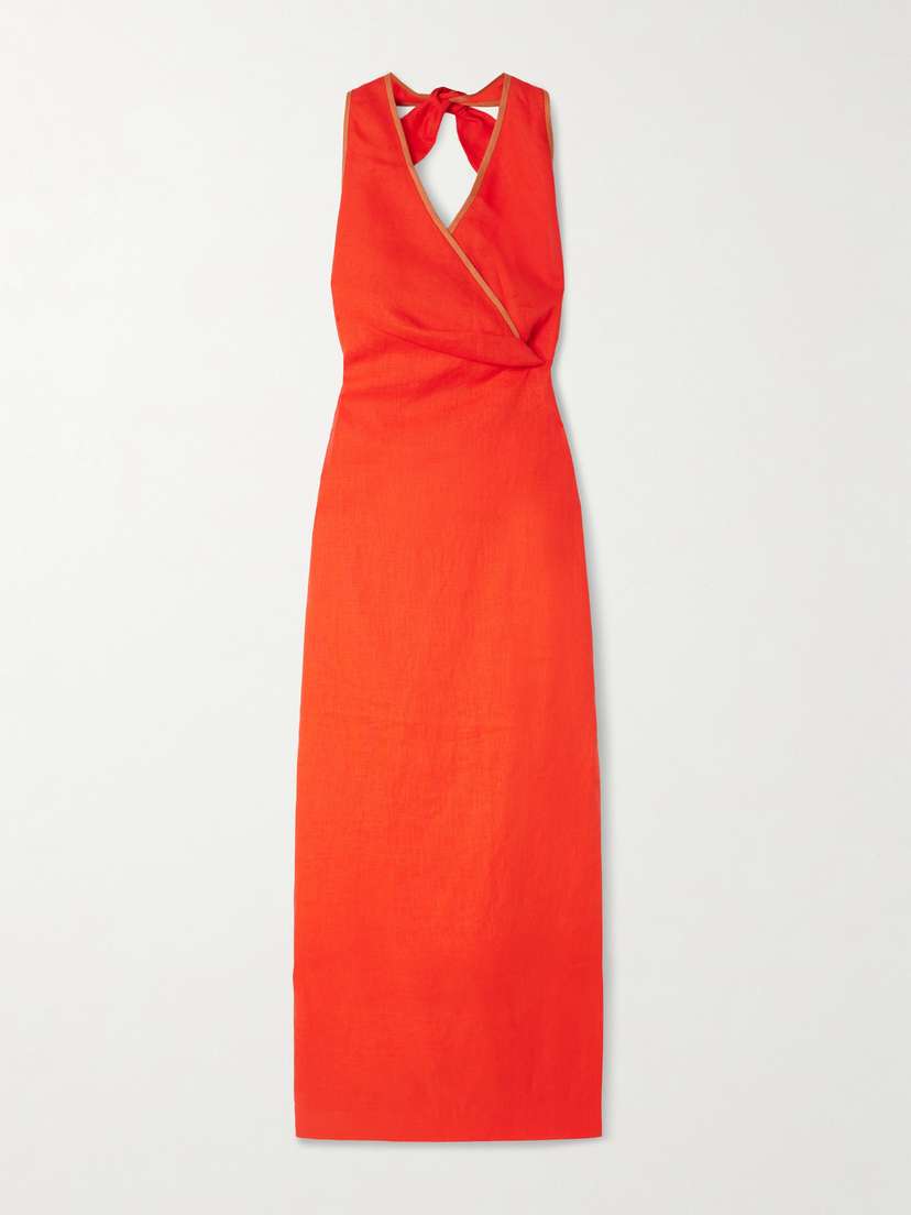 SIR. Panettone Wrap-effect Linen Halterneck Midi Dress
