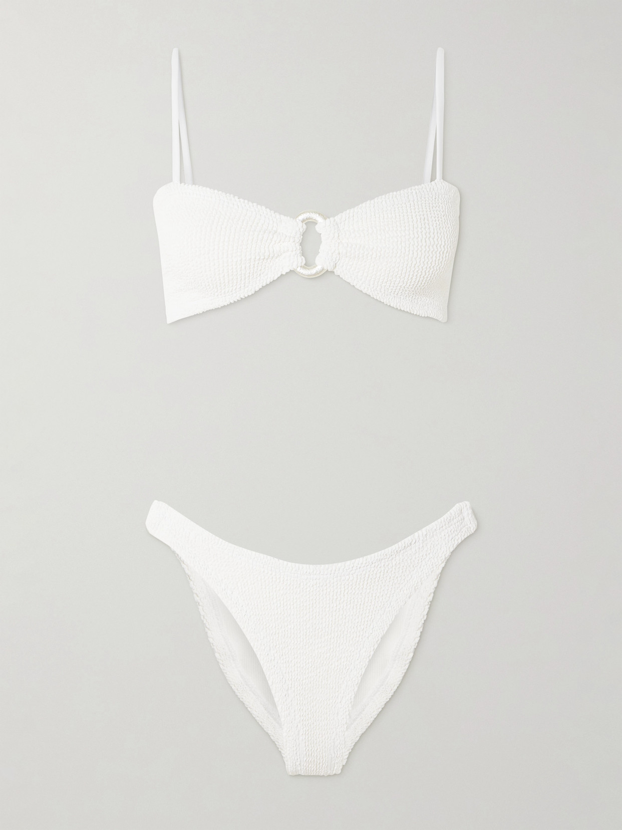 Hunza G Misty Faux Pearl-embellished Seersucker Bikini In White