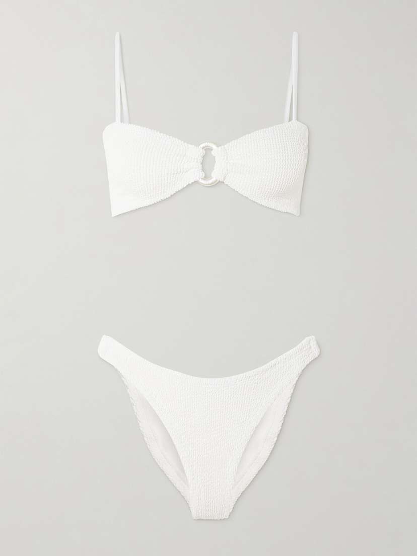 Hunza G Misty Faux Pearl-embellished Seersucker Bikini