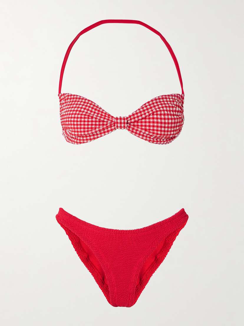 Hunza G Kacey Gingham Seersucker Halterneck Bikini
