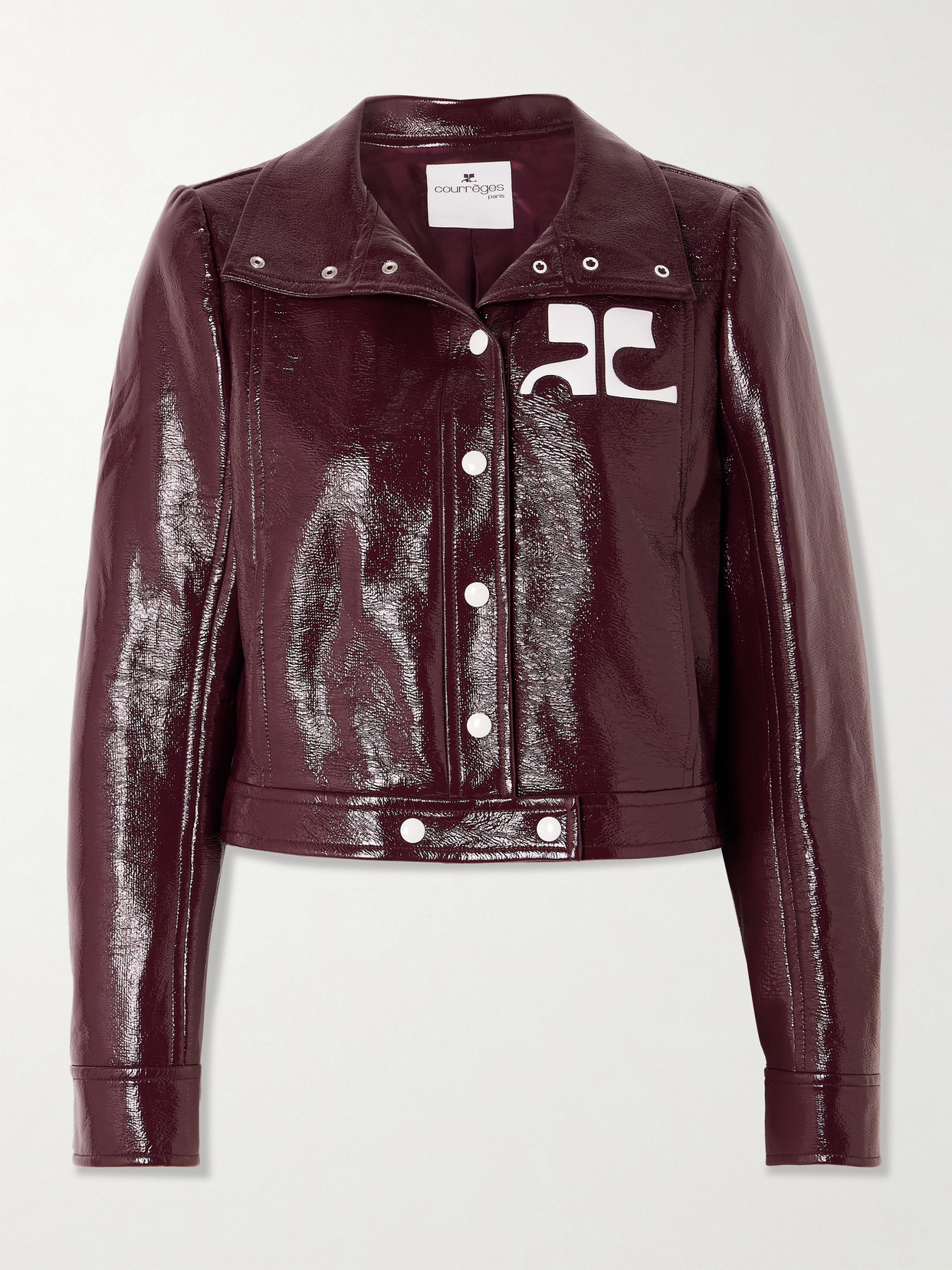 Courrèges High Collar Cropped Cotton Jacket In Brown