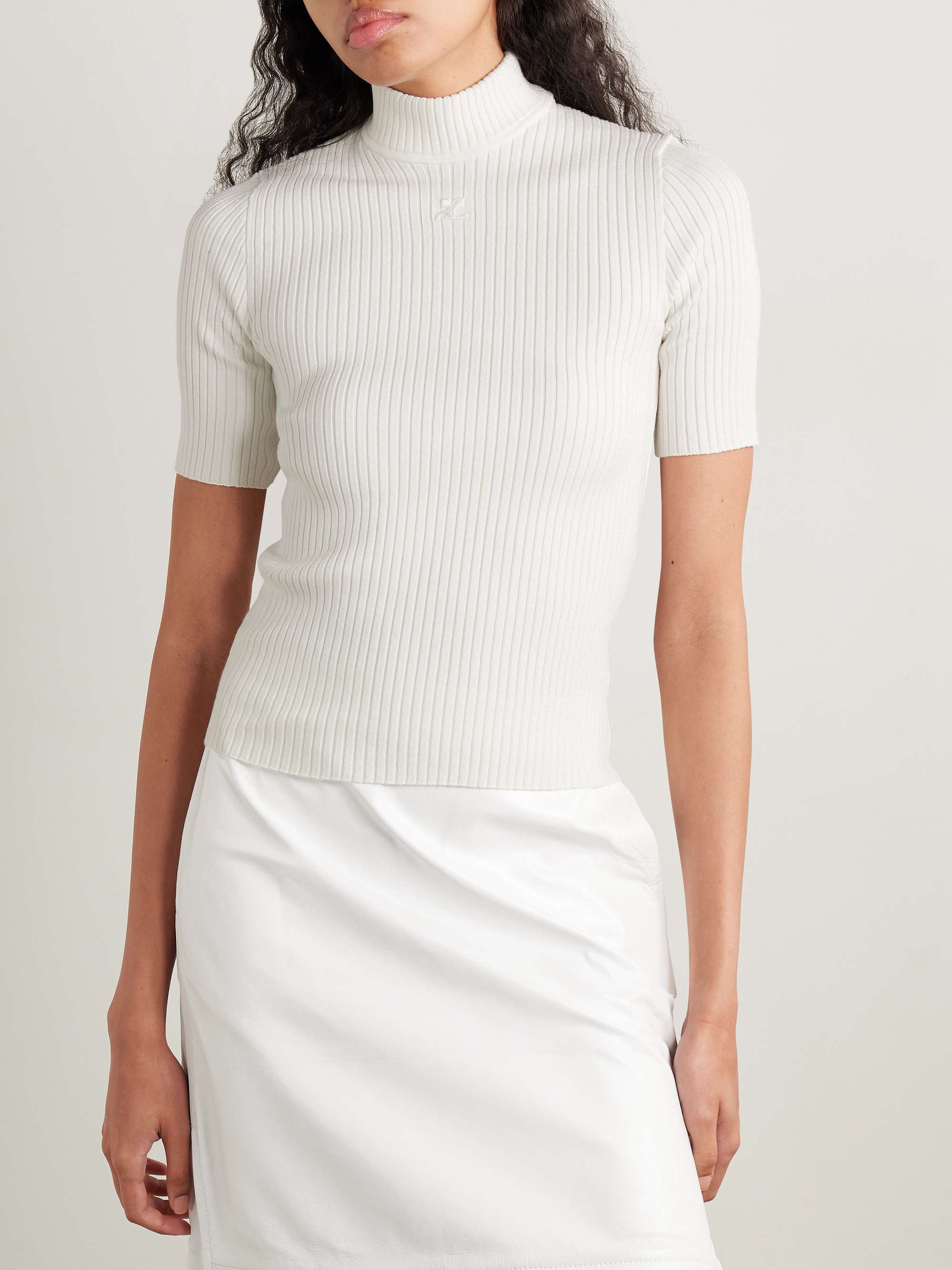 COURRÈGES Embroidered ribbed-knit top