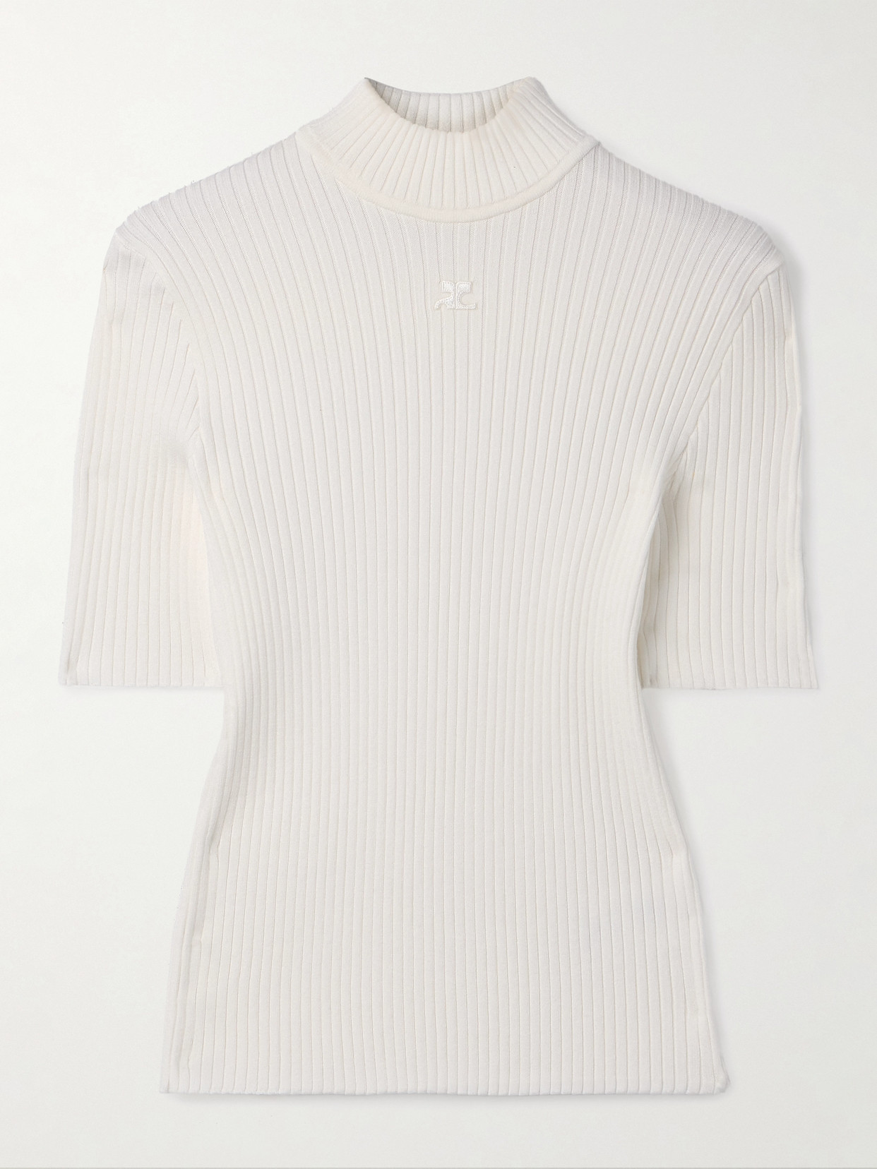 Courrèges Appliquéd Ribbed-knit Top In Neutral
