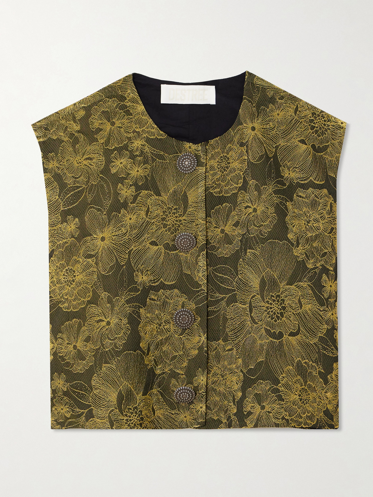 D'estree Hernan Cropped Embroidered Woven Vest In Green