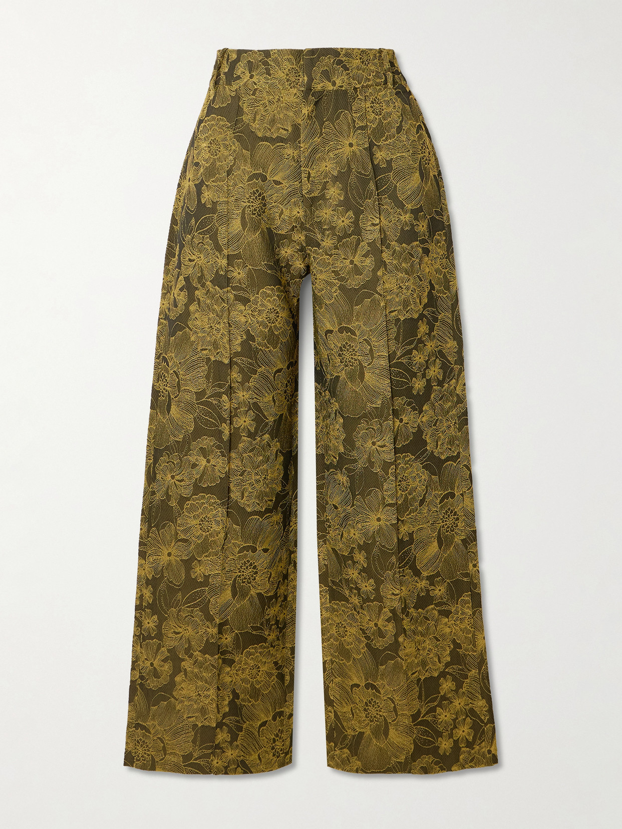 D'estree Yoshitomo Embroidered Woven Straight-leg Pants In Green