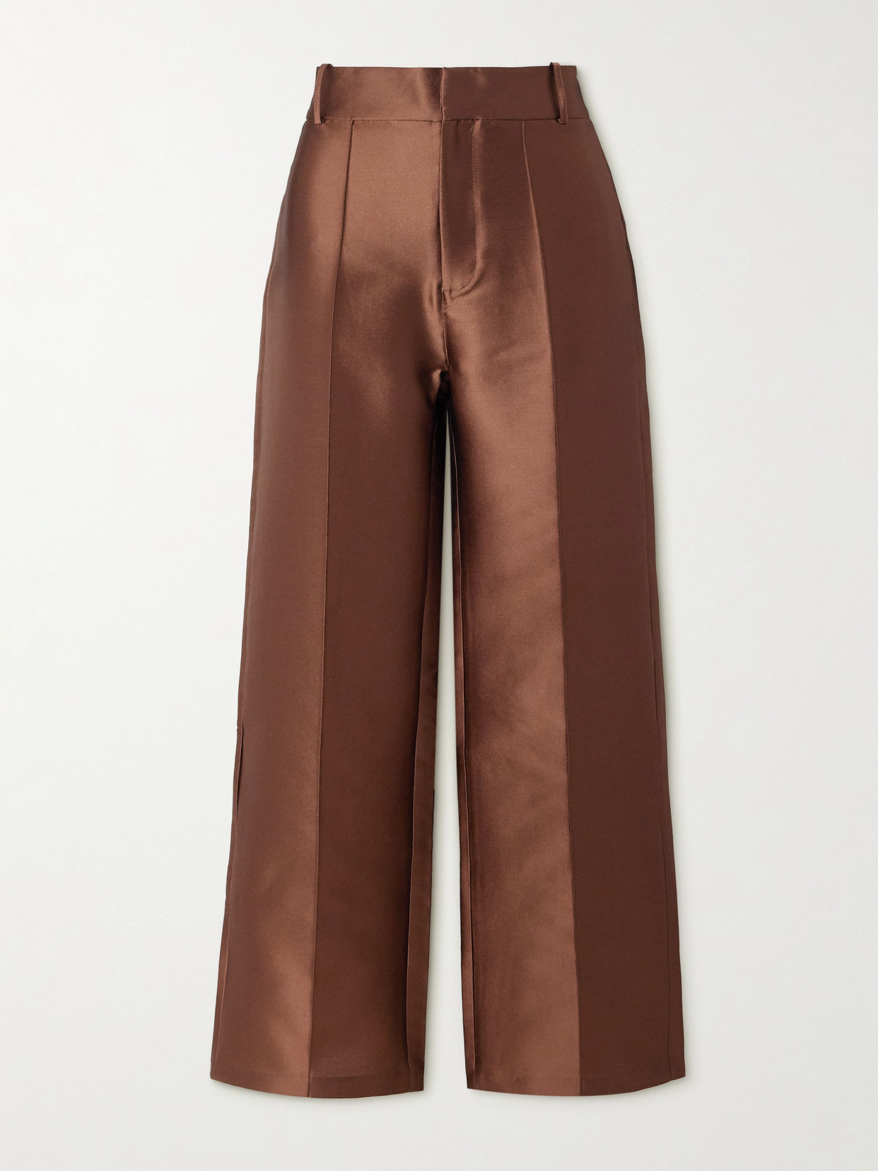 D'estree Yoshi Cropped Taffeta Flared Pants In Brown