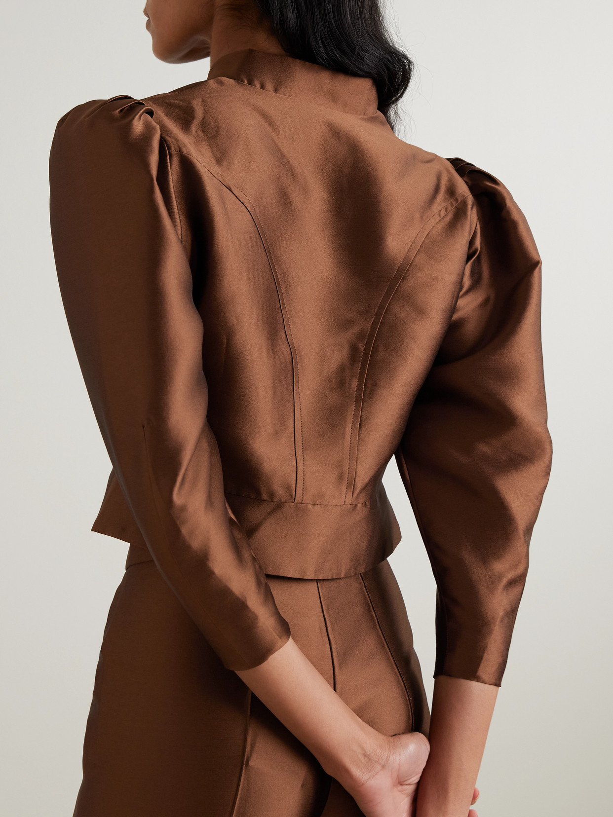 D'estree Amoako Cropped Faille Jacket In Brown