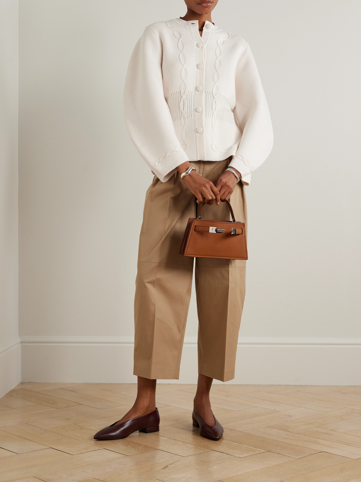 D'estree Adrian Ribbed Cable-knit Wool Cardigan In White