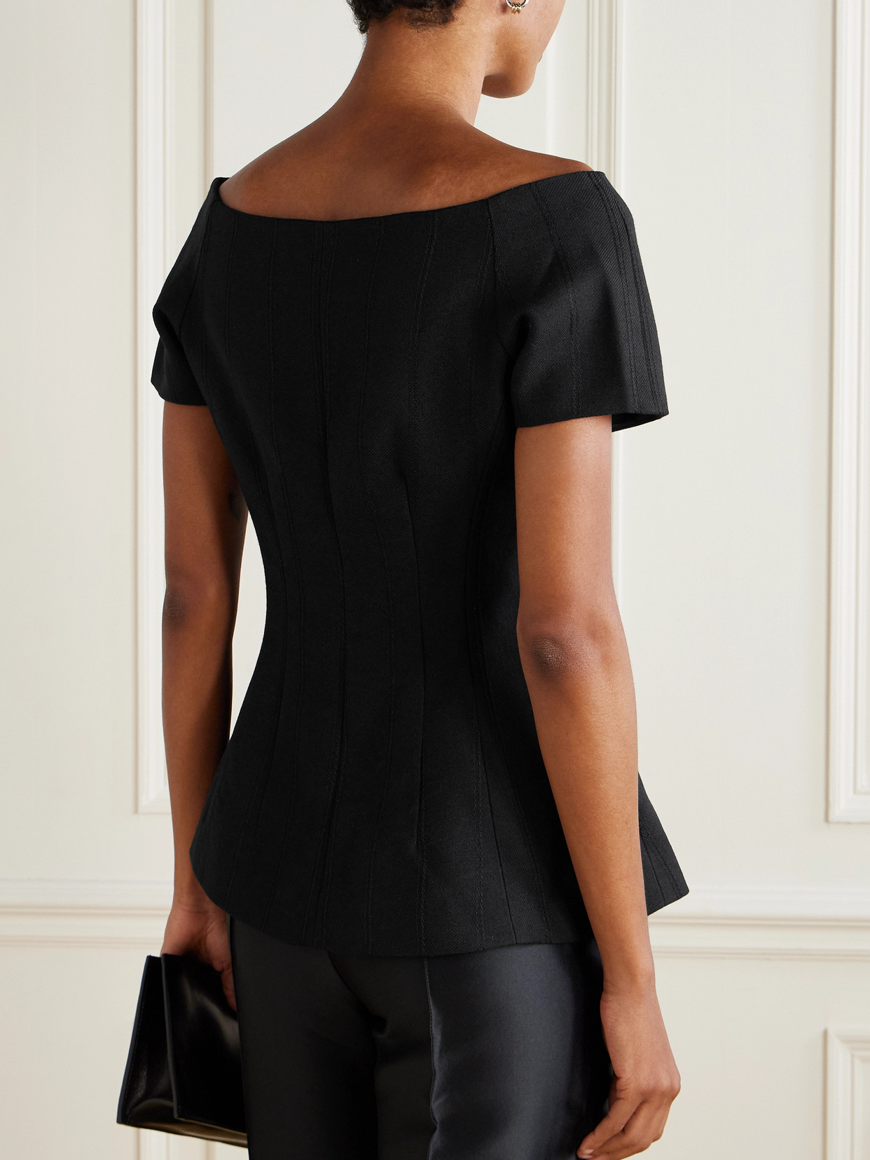 D'estree Hashiro Appliquéd Wool-twill Blouse In Black