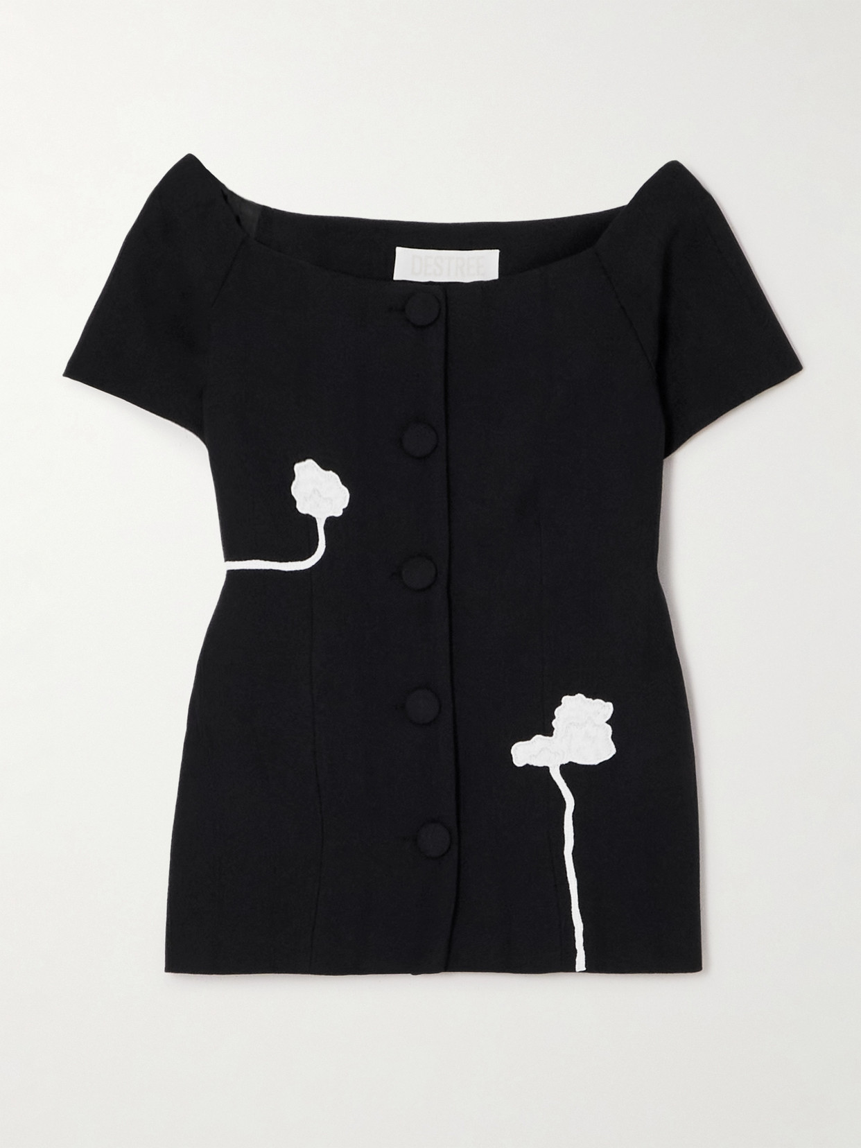 D'estree Hashiro Appliquéd Wool-twill Blouse In Black