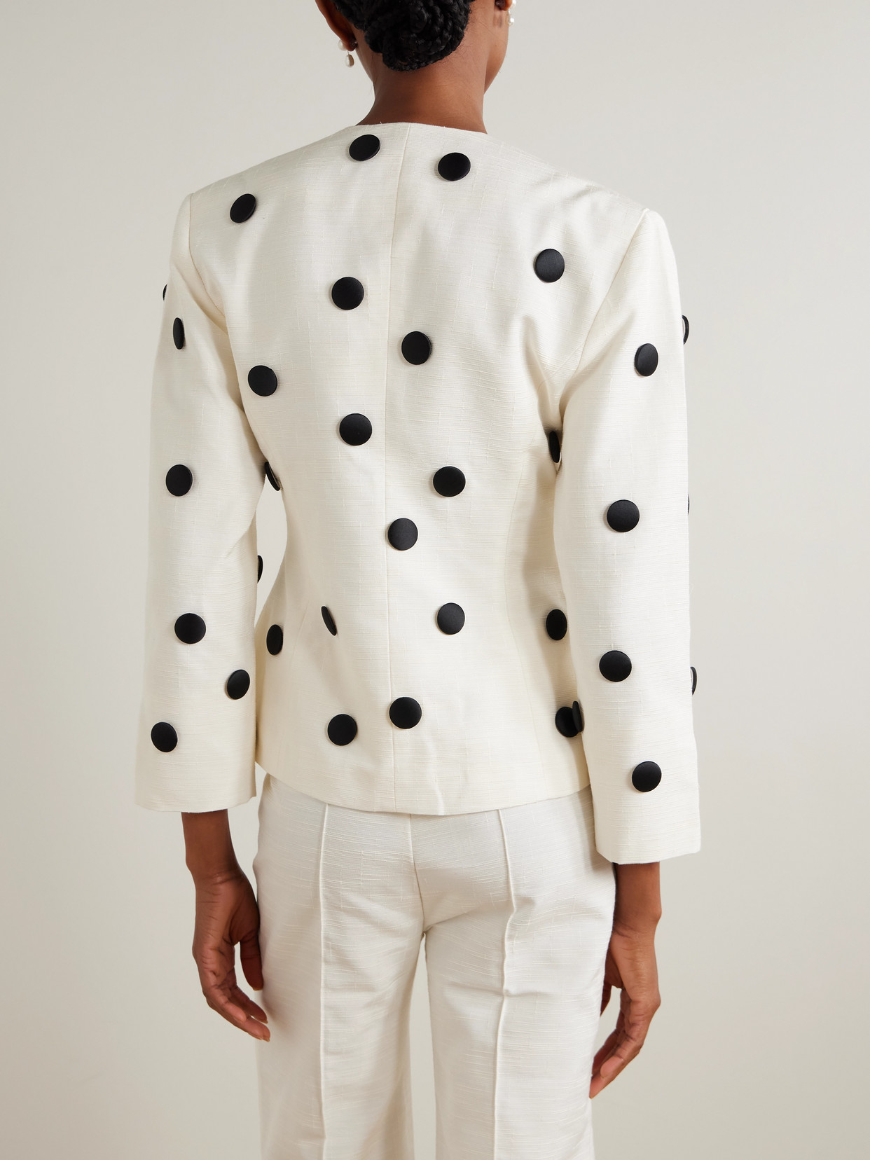 D'estree Aloise Embellished Polka-dot Cotton-blend Faille Blazer In White
