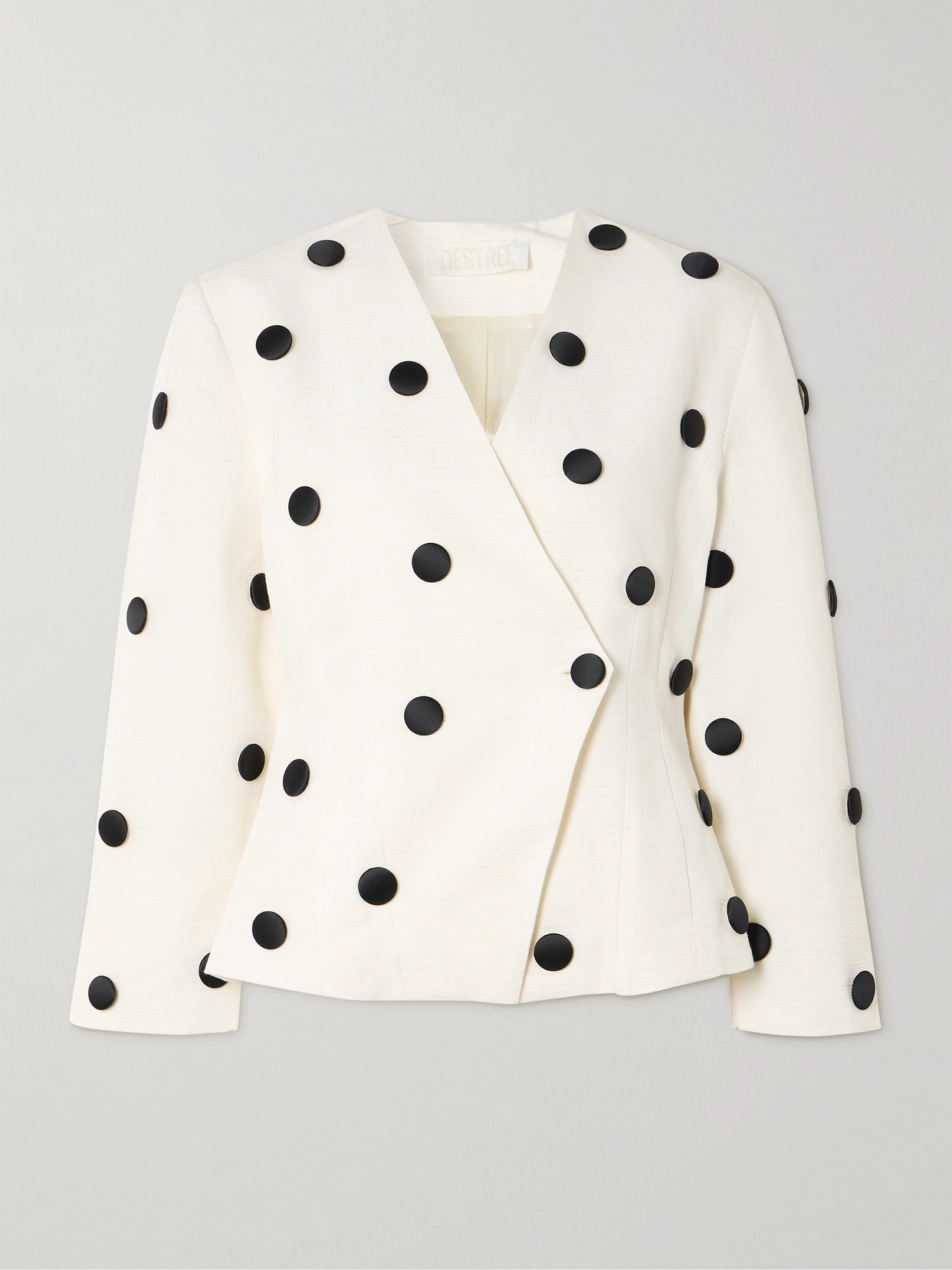 D'estree Aloise Embellished Polka-dot Cotton-blend Faille Blazer In White