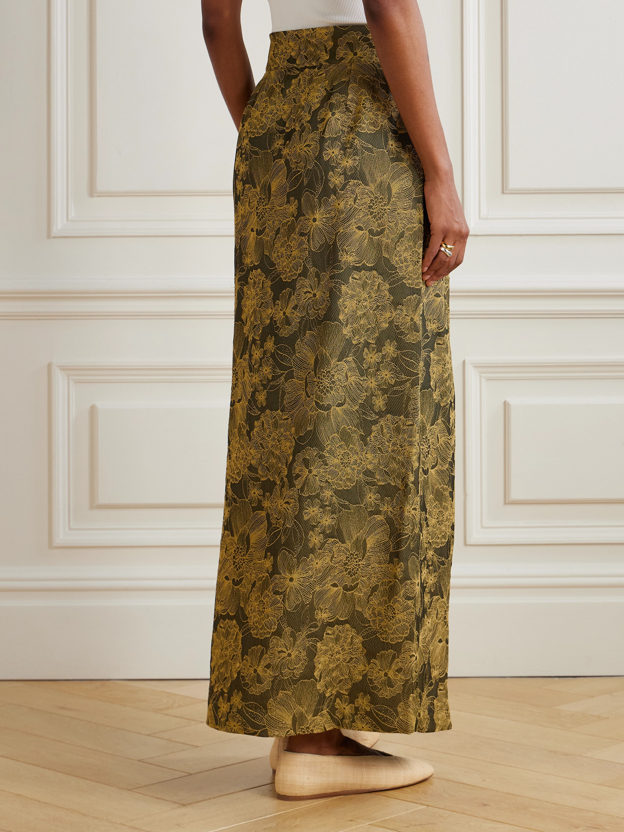 D'estree Ivan Embroidered Twill Maxi Skirt In Green