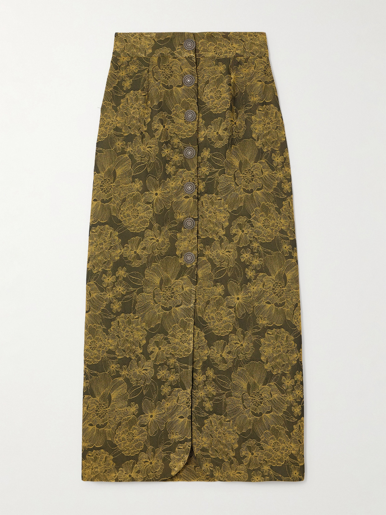 D'estree Ivan Embroidered Twill Maxi Skirt In Green
