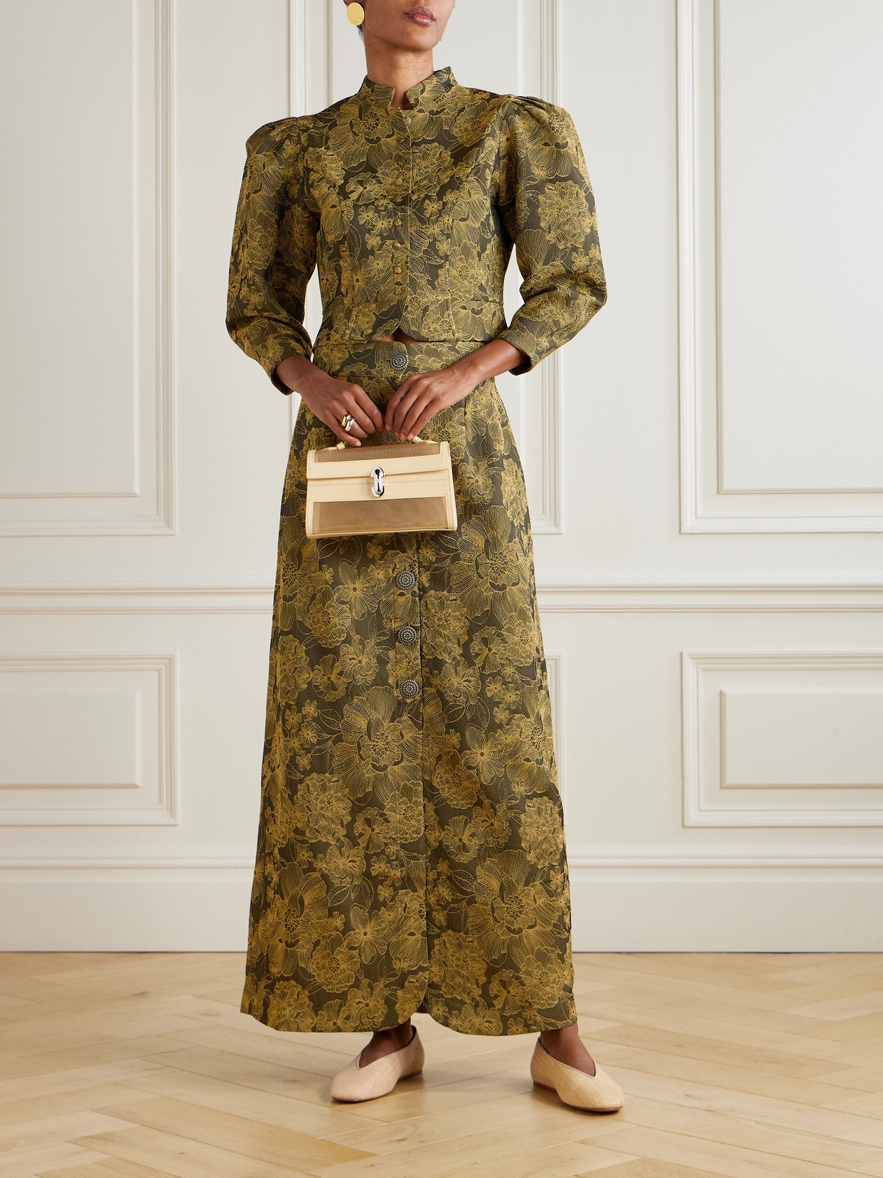 D'estree Ivan Embroidered Twill Maxi Skirt In Green