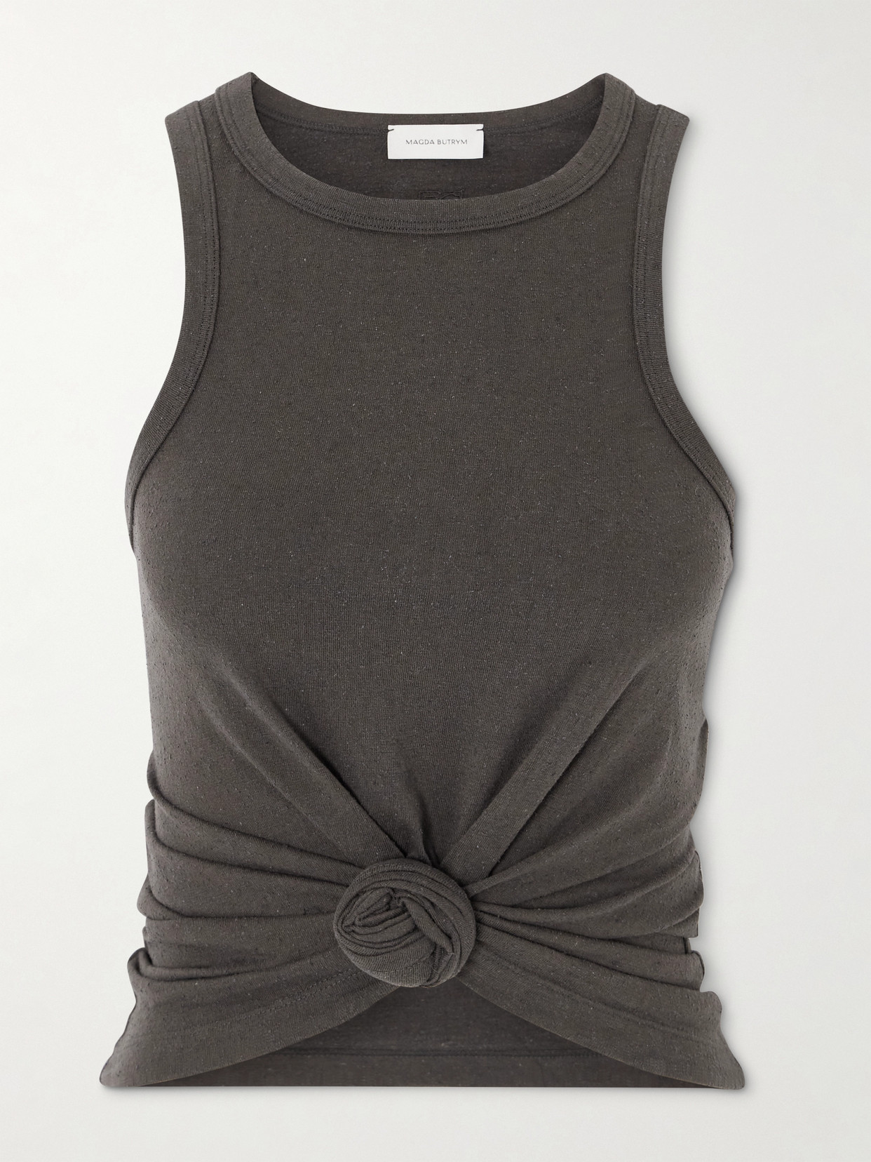 Magda Butrym Knotted Round Neck Sleeveless Textured Top In Black
