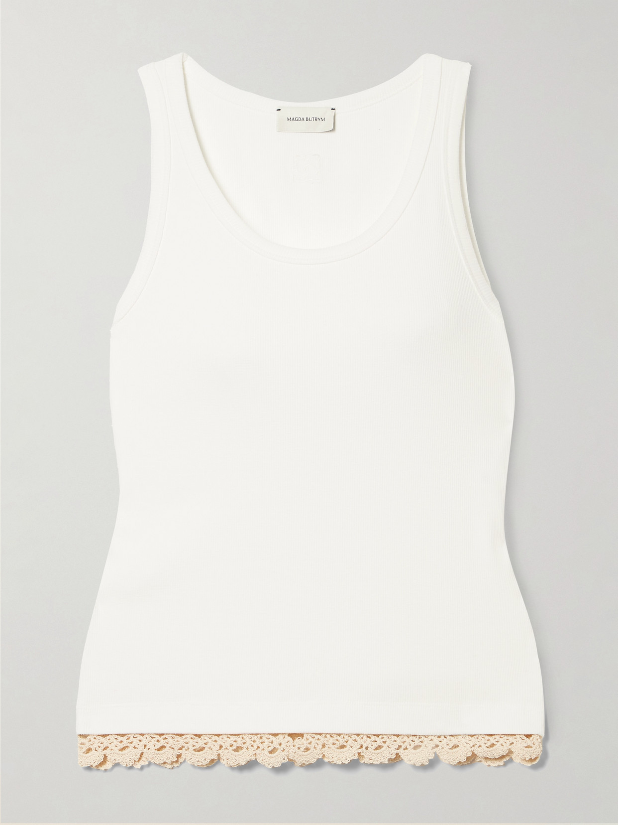 Magda Butrym Crocheted Lace-trimmed Ribbed Stretch-cotton Jersey Tank In White