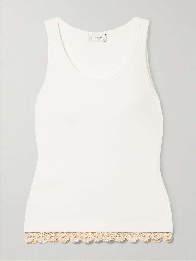 Magda Butrym Crocheted Lace-trimmed Ribbed Stretch-cotton Jersey Tank