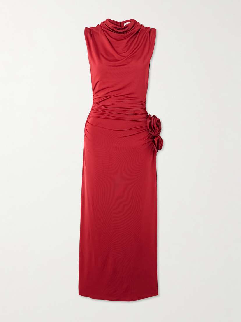 Magda Butrym Appliquéd Draped Stretch-jersey Midi Dress