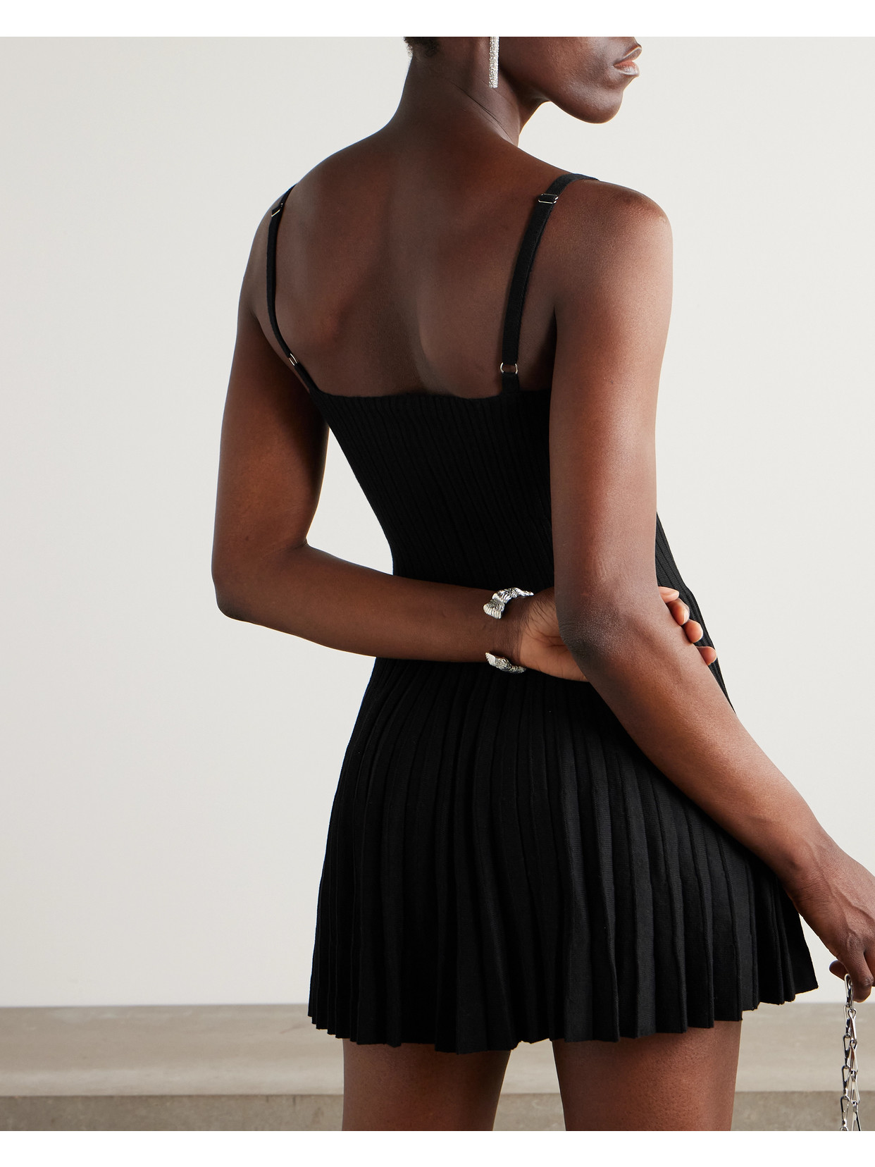 Magda Butrym Ribbed Texture Pleated Skirt Dress In Black