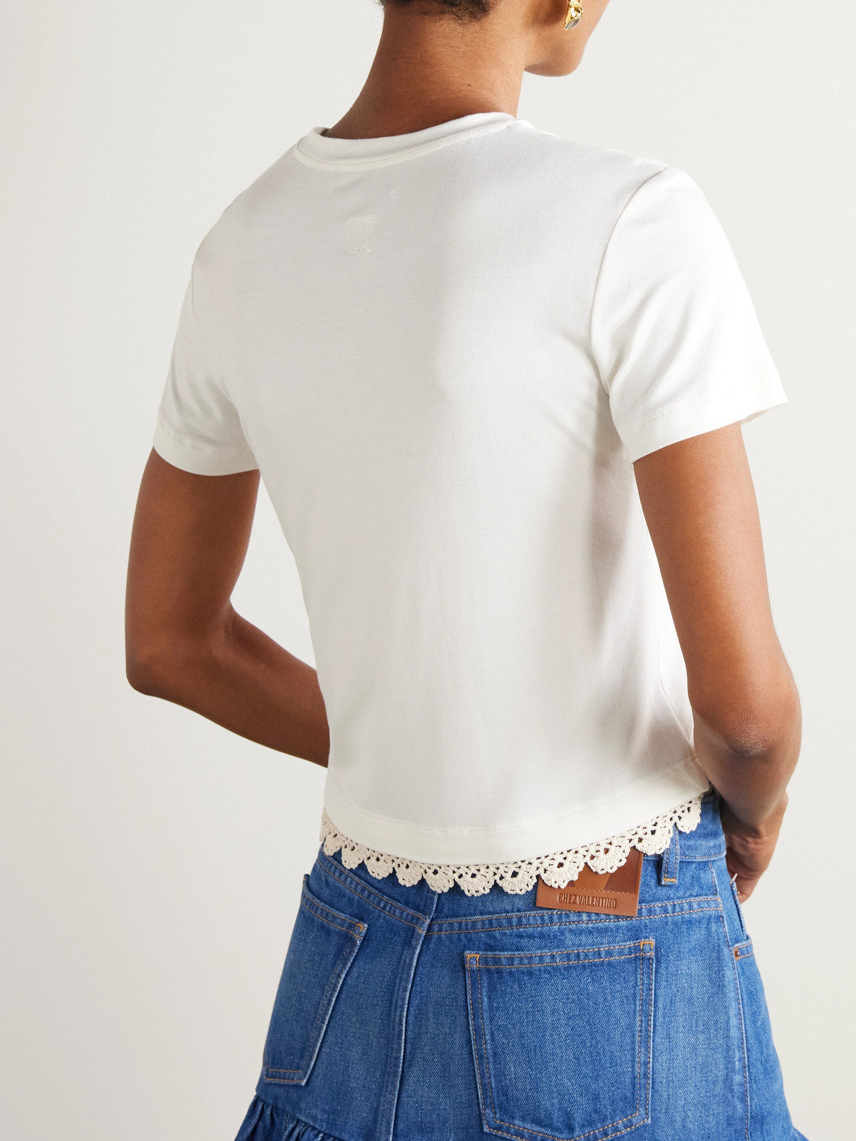 Magda Butrym Crochet-trimmed Cotton-jersey T-shirt In White