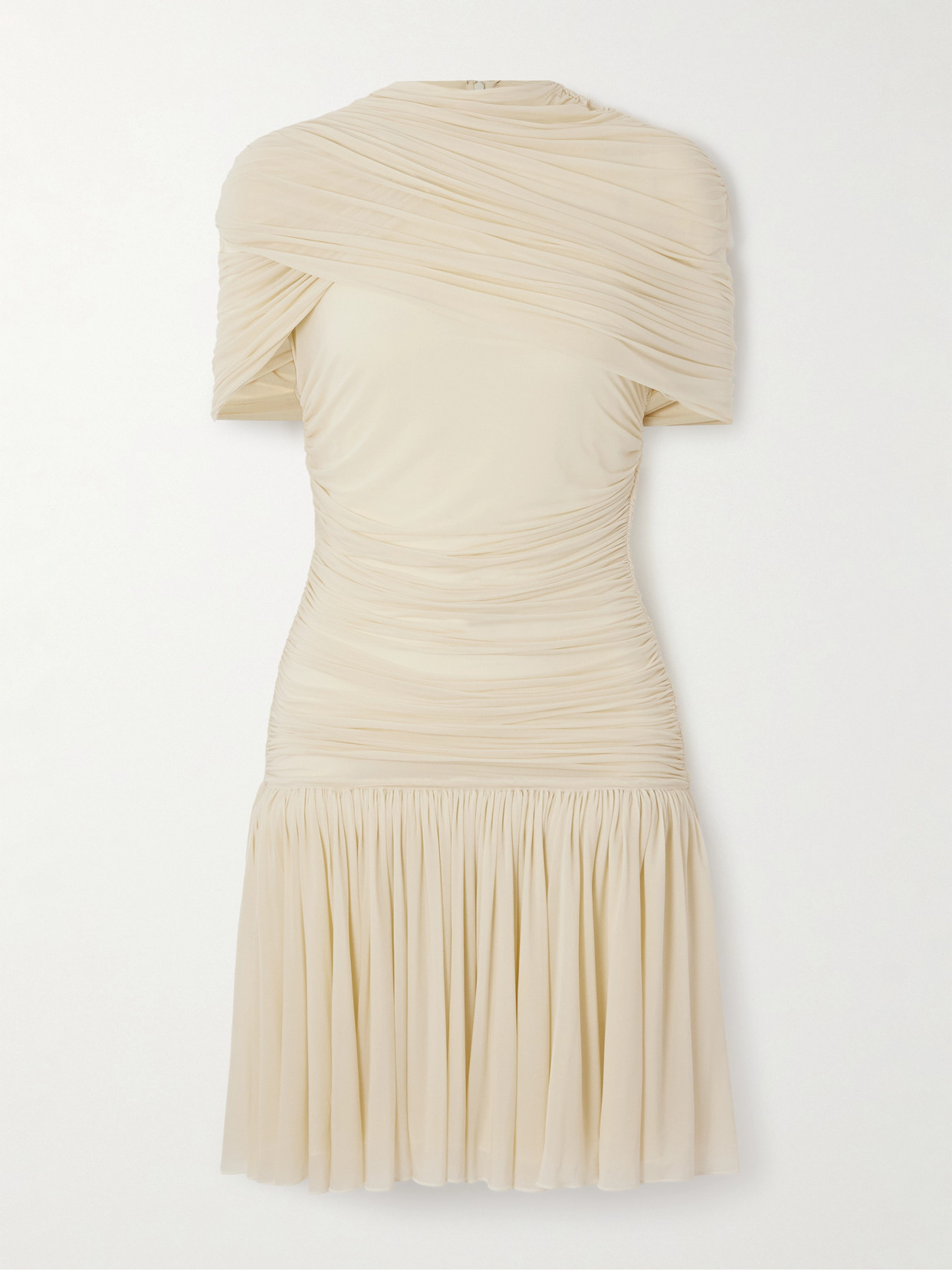 Magda Butrym Cape-effect Draped Ruched Jersey Mini Dress In Neutral