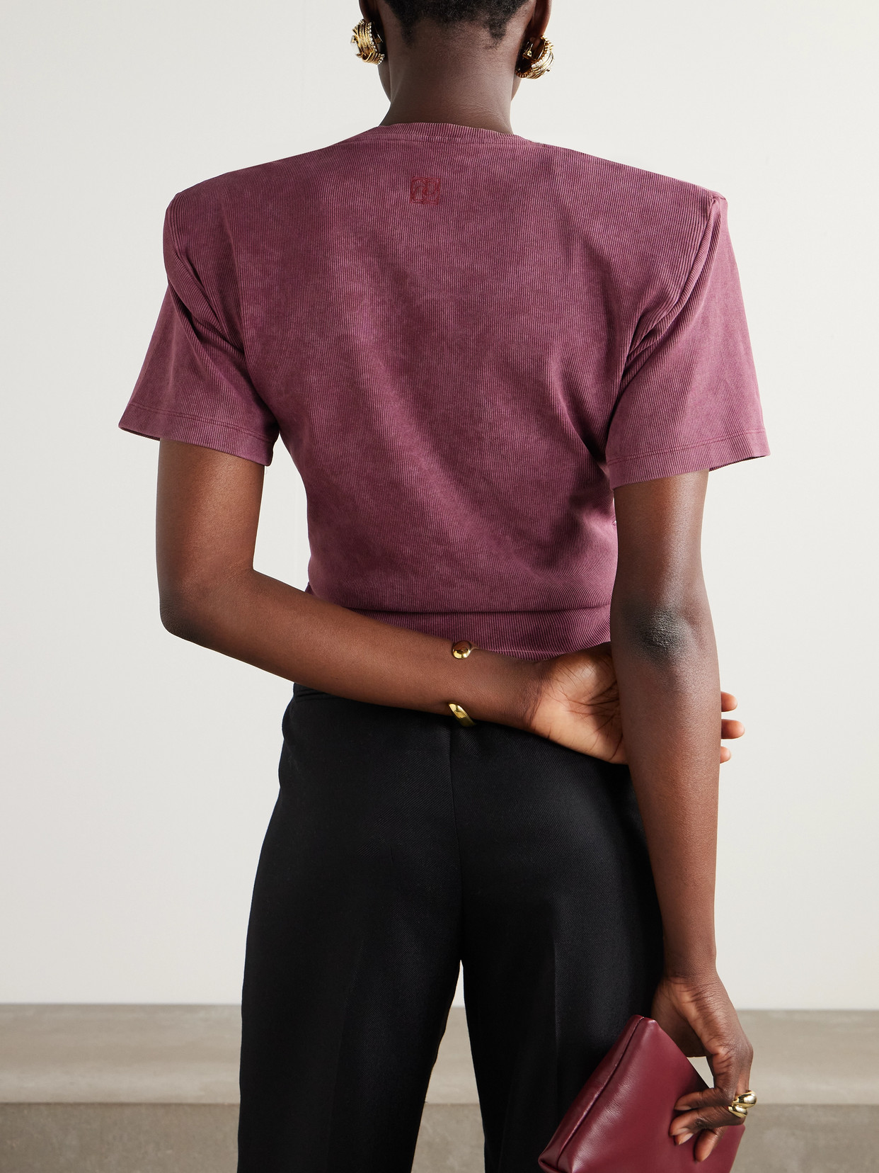 Magda Butrym Cropped Knotted Ribbed Cotton-blend Jersey T-shirt