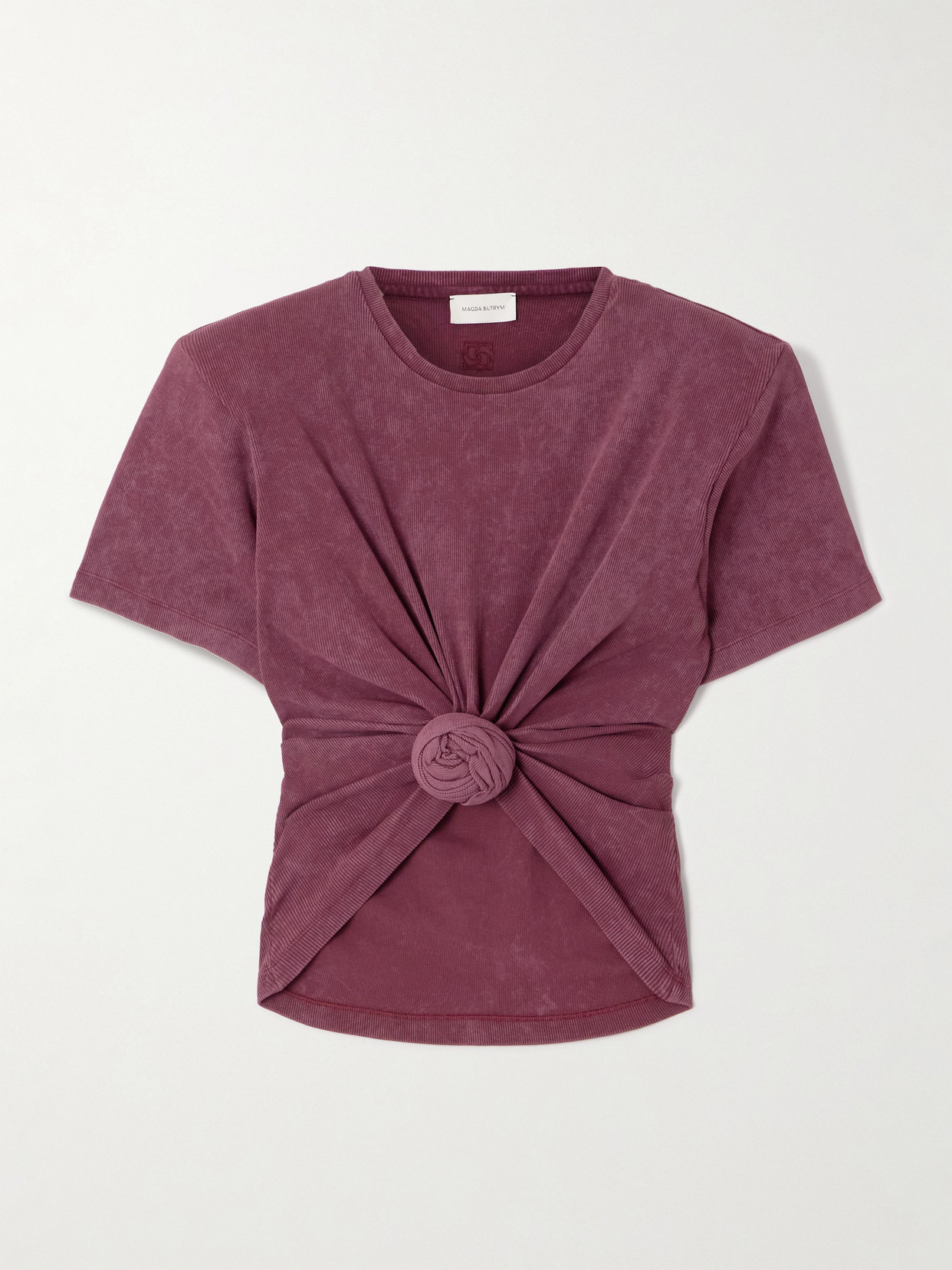 Magda Butrym Cropped Knotted Ribbed Cotton-blend Jersey T-shirt